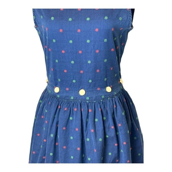 Maison Kitsune Dress Women 8 Blue Floral Cotton‎ Button Detail Tie Back Mini - Picture 6 of 12